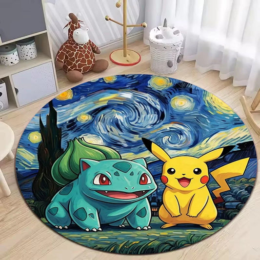 Cute Pikachu Inspired round Carpet Bedroom Bedside Nonslip Floor Mat Living Room Balcony Sofa Chair Rug Swivel Chair Mat